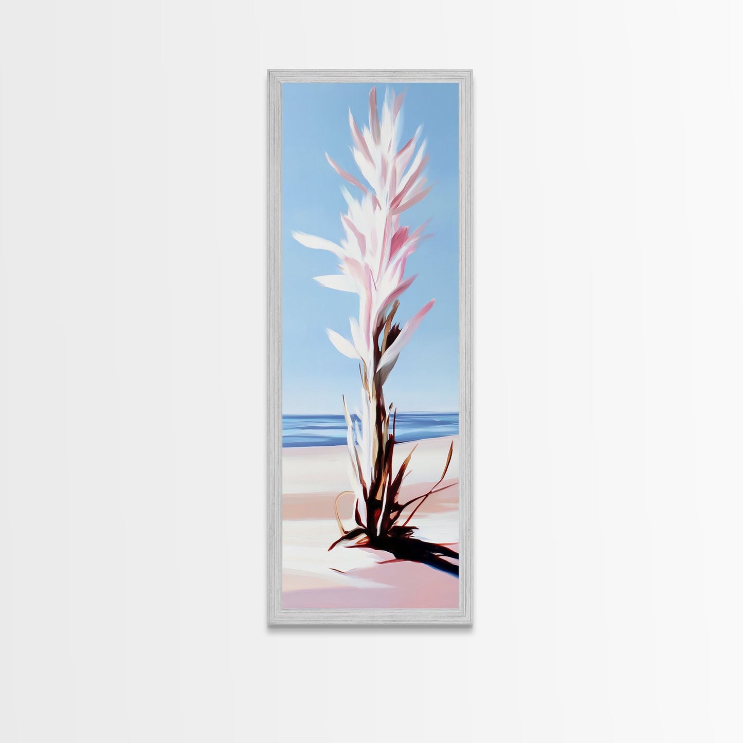 Abstract Plant, Coastal Art, Minimalist Painting, Canvas Print, Beach Inspired, Blue and Pink Decor, Modern Home Accent, Tranquil Design
