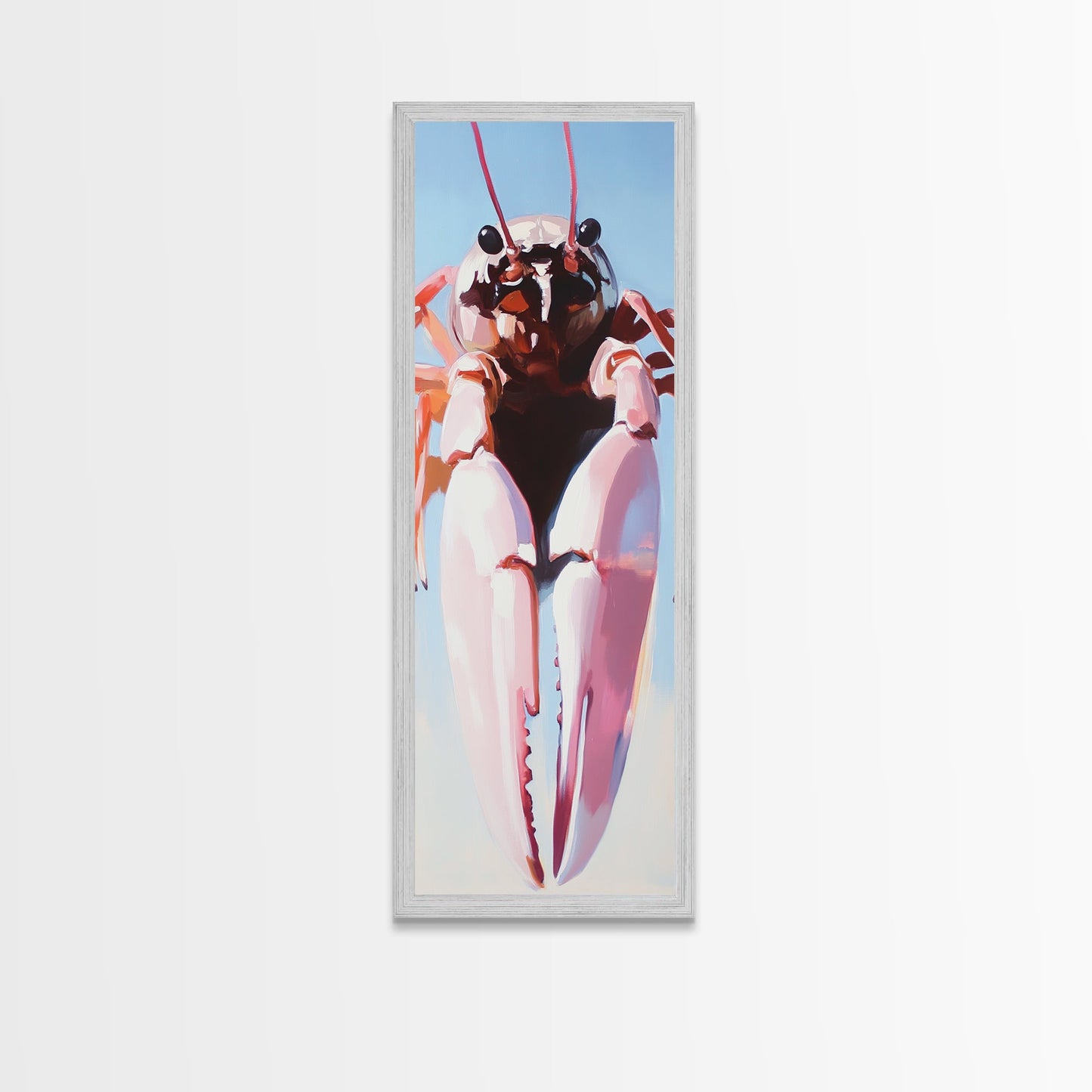 Pink Lobster Art, Coastal Kitchen Decor, Nautical Seafood Print, Framed Canvas Print, Whimsical Ocean Art, Modern Beach House Wall Art