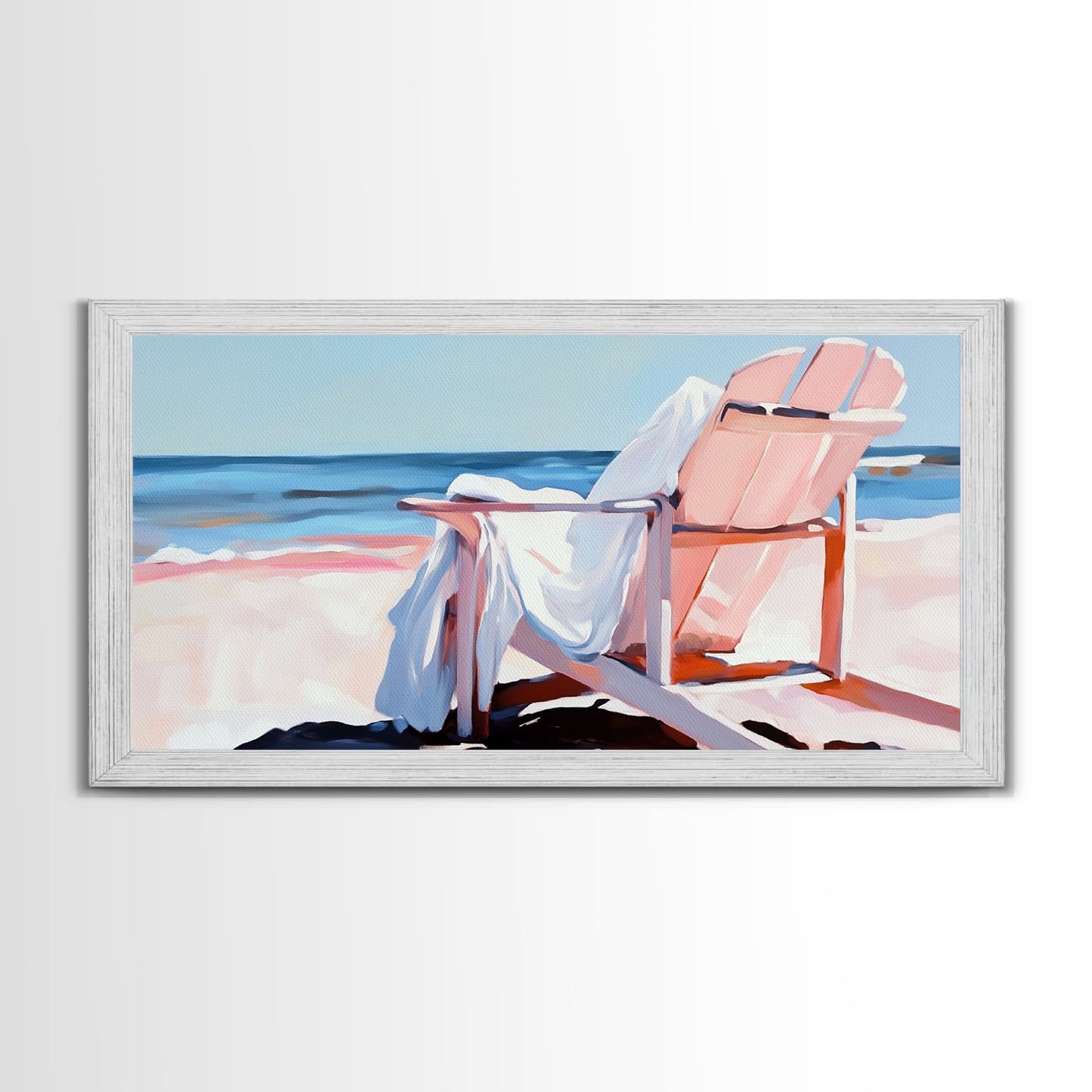 Beach Chair, Ocean View, Coastal Relaxation, Serene Seaside Art, Nautical Home Decor, Pastel Aesthetic, Living Room Wall Art, Canvas Print