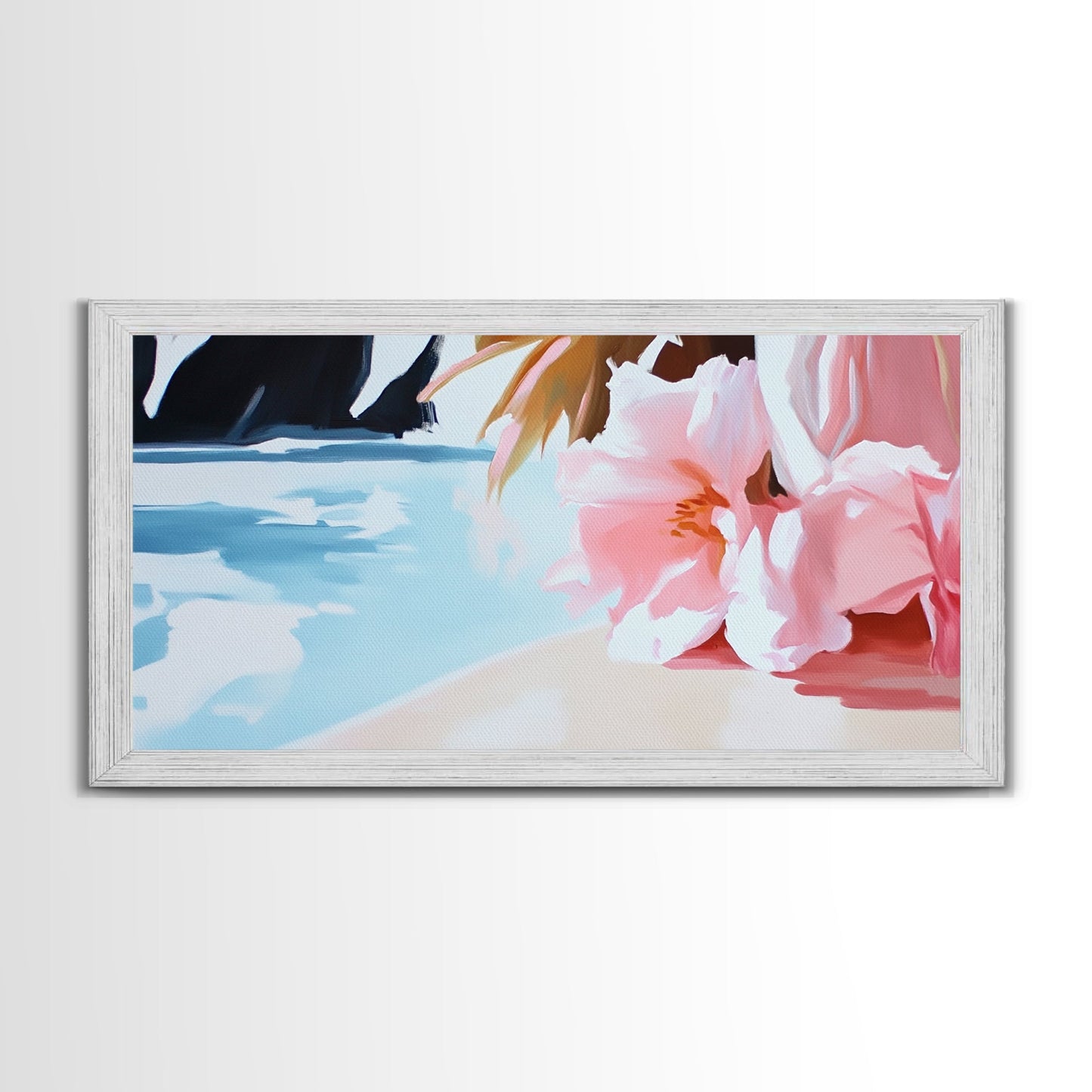 Blossom Beach, Floral Seascape, Coastal Art, Pastel Wall Decor, Living Room Art, Canvas Print, Minimalist Nature Painting, Tranquil Artwork