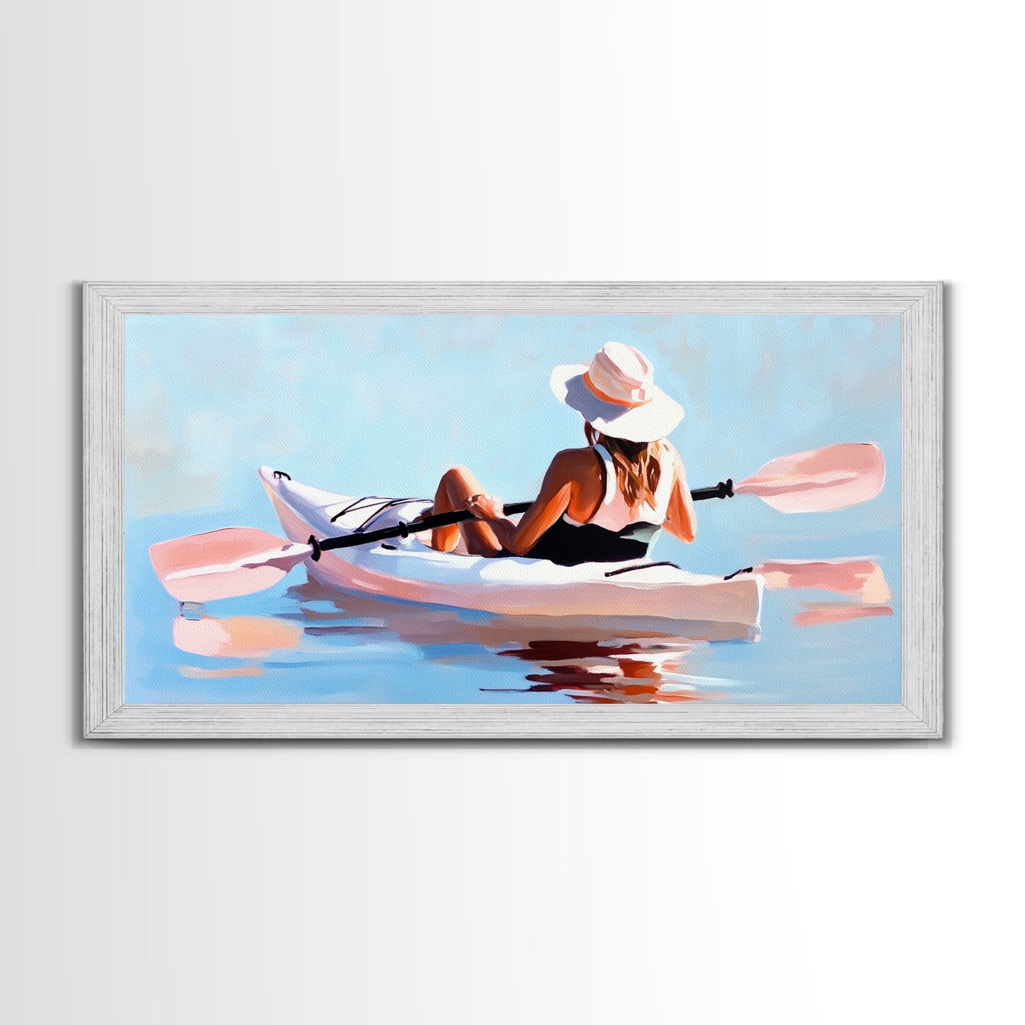 Kayaker, Summer Adventure, Water Sports Art, Canvas Print, Minimalist Wall Decor, Coastal Home Art, Boho Beach Painting, Modern Artwork