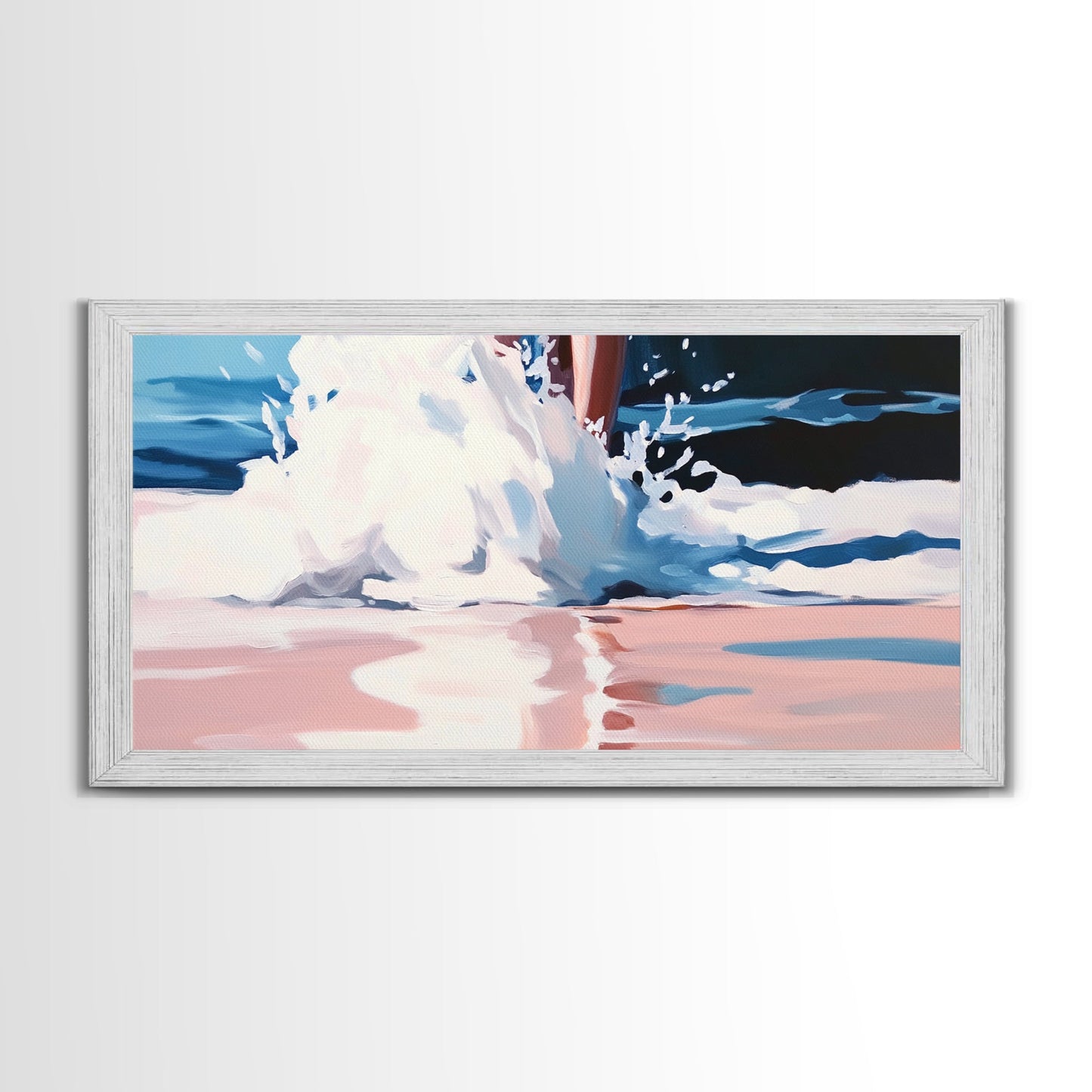 Meereswellen-Spritzer, Küsten-Surf-Druck, Dynamische Strandwandkunst, Maritime Meeresdekoration, Moderne blaue Ästhetik, Badezimmer-Leinwanddruck