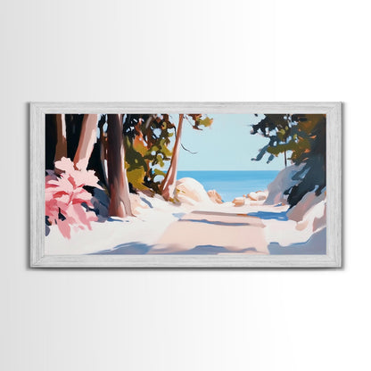 Woodland Path, Lakeside Retreat, Nature Escape, Canvas Print, Rustic Wall Art, Cabin Decor, Landscape Painting, Outdoor Serenity