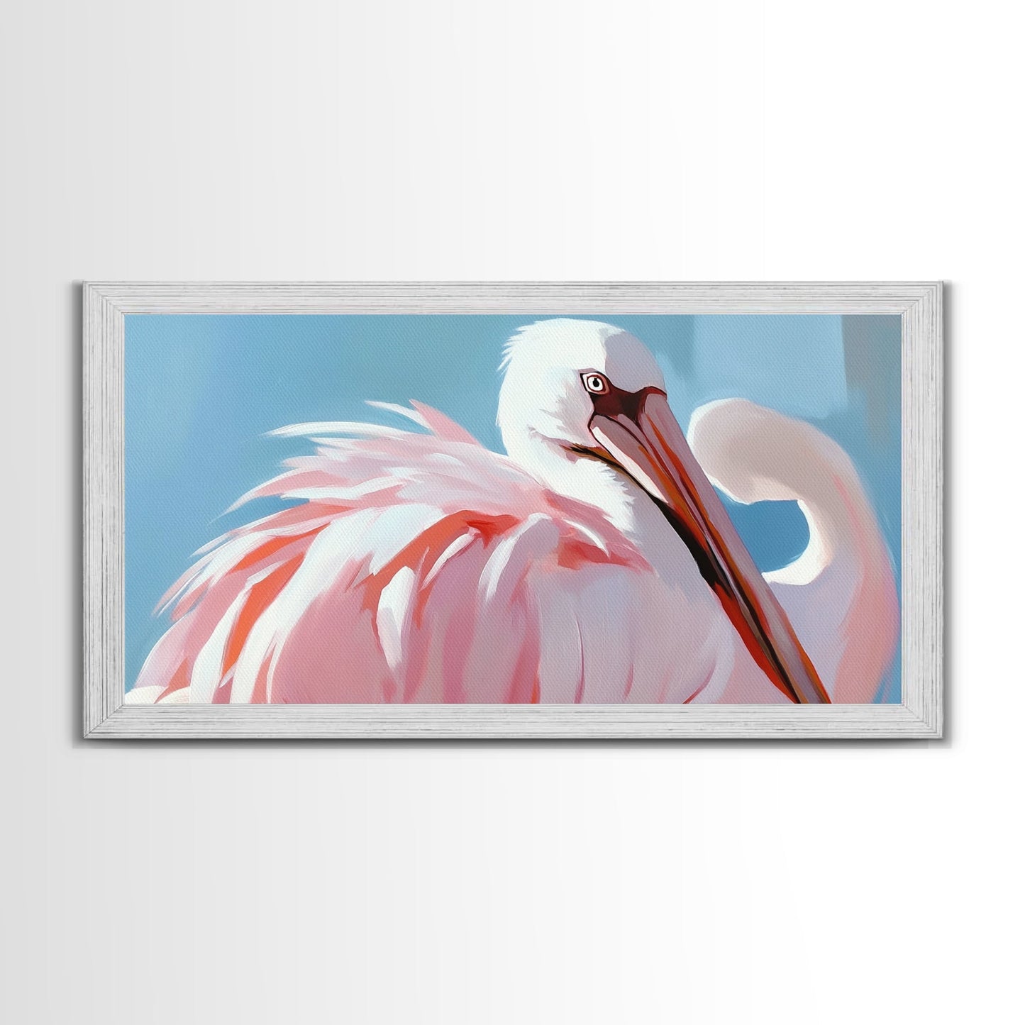 Pink Flamingo, Elegant Bird, Tropical Wall Art, Framed Canvas Print, Boho Aesthetic, Nature Inspired, Bedroom Decor, Coastal Vibes