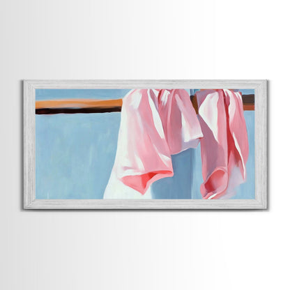 Hanging Shirts, Minimalist Wall Art, Soft Pastel Decor, Boho Chic Painting, Light Blue and Pink, Aesthetic Bedroom Art, Canvas Print