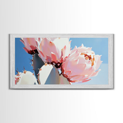 Kaktusblüten, Botanische Wüstenkunst, Leuchtende Sukkulente, Rosa blühender Kaktus, Bohème-Ästhetik, Leinwanddruck, Wohnzimmer