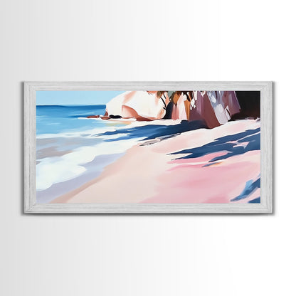 Meeresküste, Felsstrand, blaue Wellen, Leinwanddruck, moderne Küstenkunst, Strandhausdeko, Wandbild fürs Wohnzimmer, minimalistisches Meeresbild