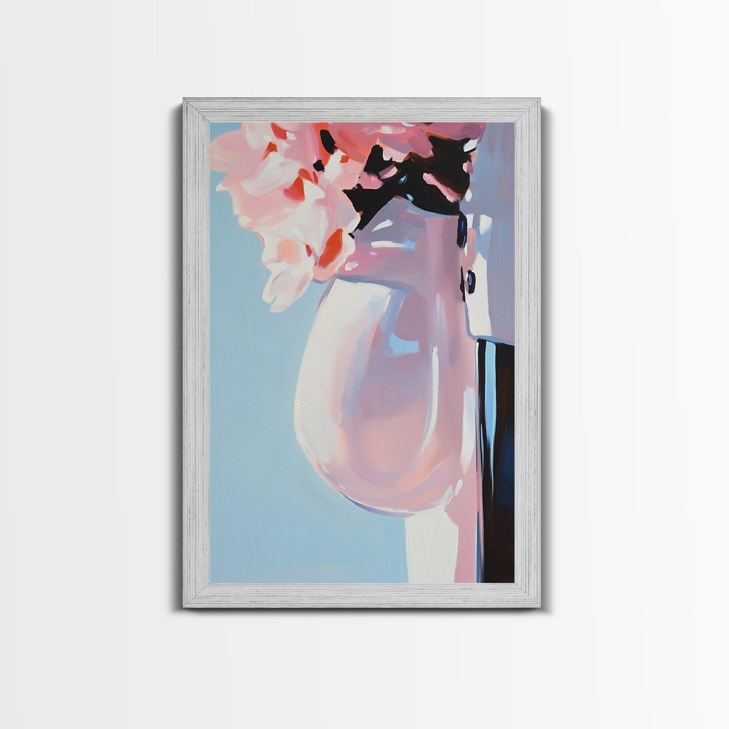 Floral Vase, Soft Pastel Art, Romantic Aesthetic, Elegant Still Life, Framed Canvas Print, Bedroom Wall Art, Feminine Home Decor