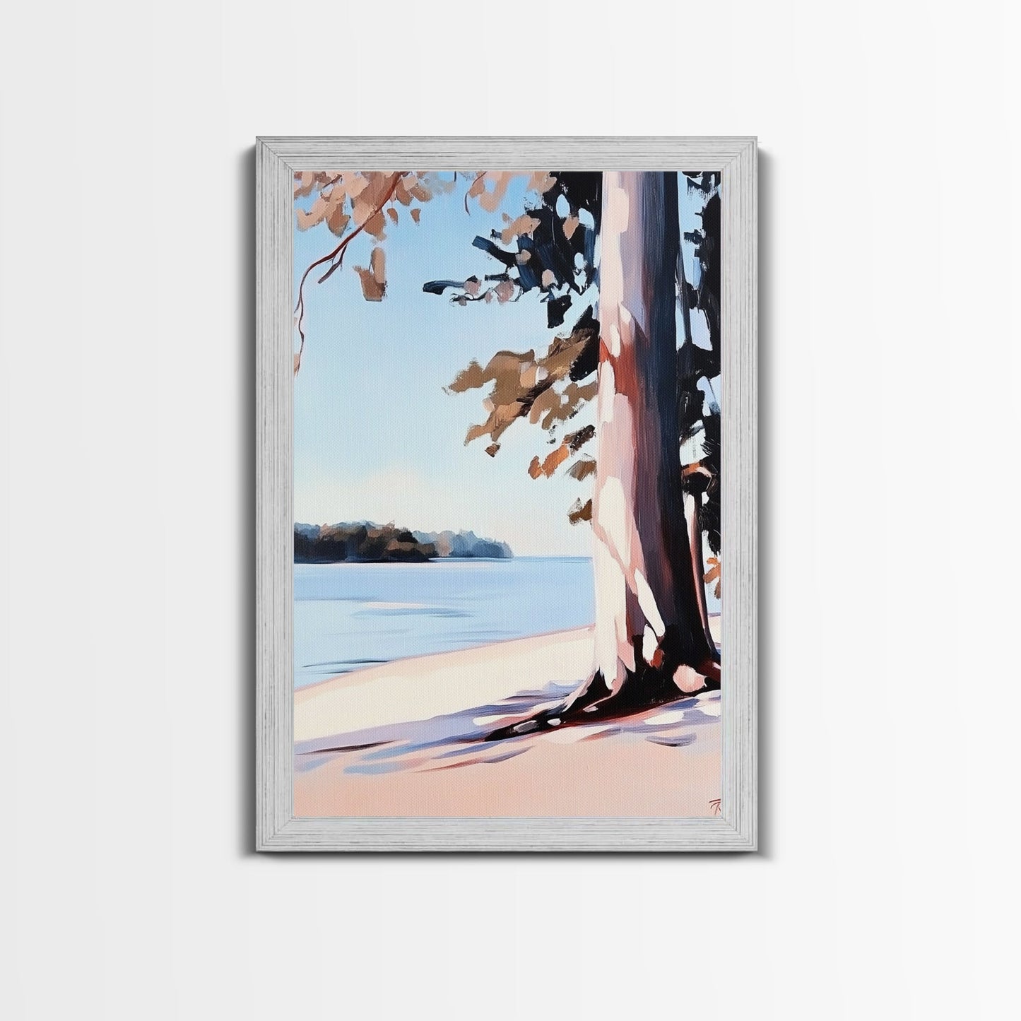 Lakeside Tree, Framed Canvas Print, Nature Wall Art, Serene Landscape, Beach House Decor, Tranquil Painting, Living Room Accent