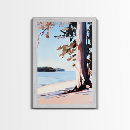 Lakeside Tree, Framed Canvas Print, Nature Wall Art, Serene Landscape, Beach House Decor, Tranquil Painting, Living Room Accent
