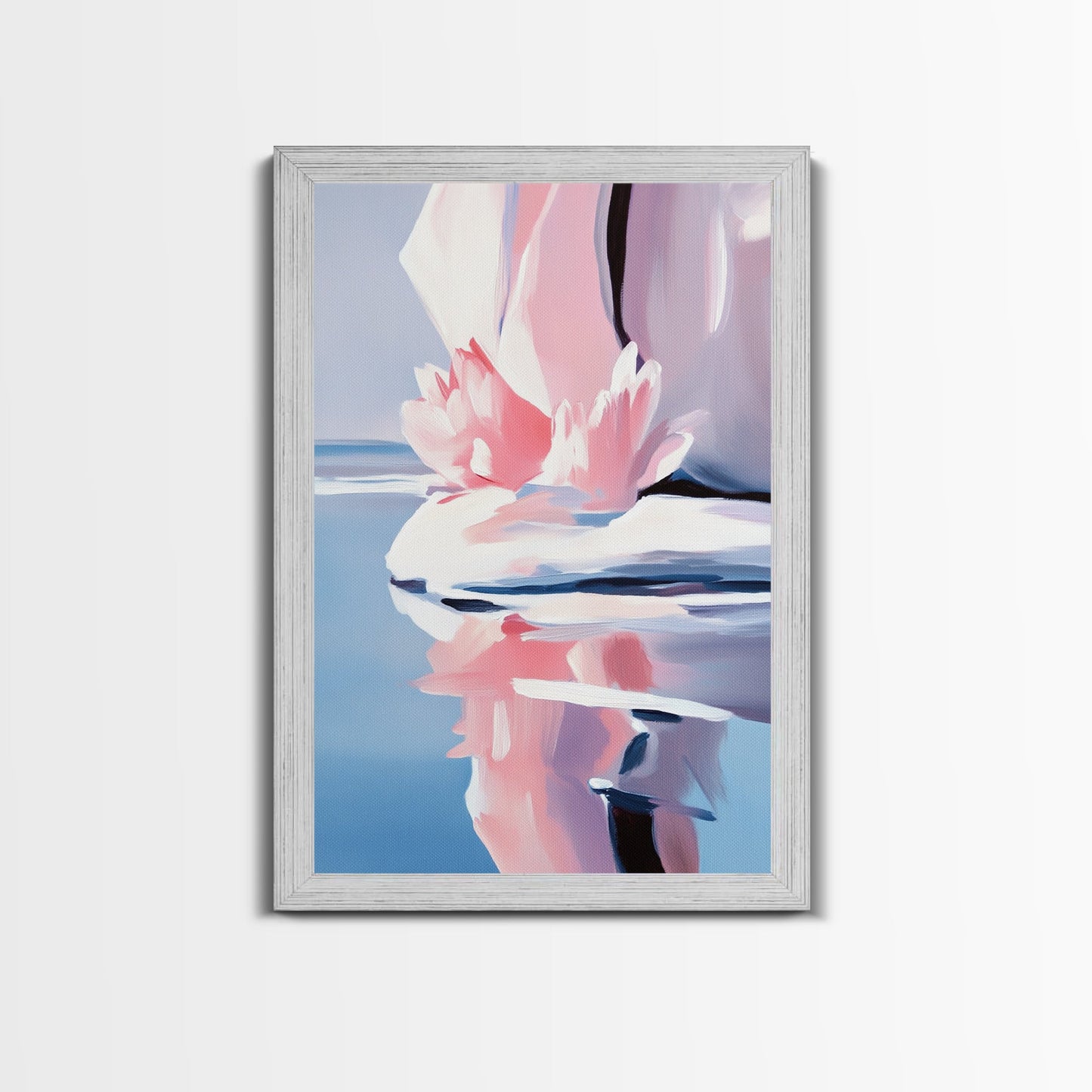 Lotus Reflection, Water Lily, Framed Canvas Print, Zen Wall Art, Serene Nature Painting, Spa Room Decor, Tranquil Aesthetic, Relaxation Gift