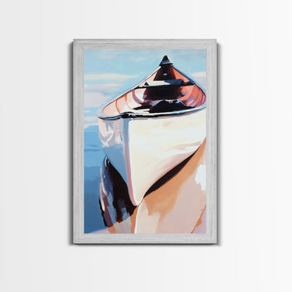 Wooden Boat, Reflection, Nautical Wall Art, Lake House Decor, Modern Impressionism, Blue and White Art, Rustic Style, Framed Canvas Print