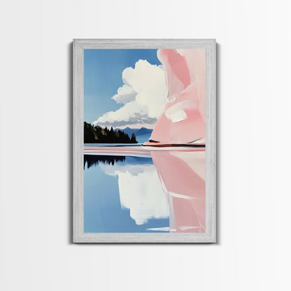 Pink Rock Reflection, Abstract Landscape, Serene Water Art, Framed Canvas Print, Modern Wall Decor, Minimalist Nature, Living Room Art