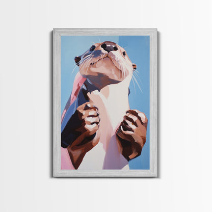Otter Portrait, Animal Lover Gift, Cute Wildlife Art, Whimsical Decor, Framed Canvas Print, Playful Wall Art, Bedroom Artwork
