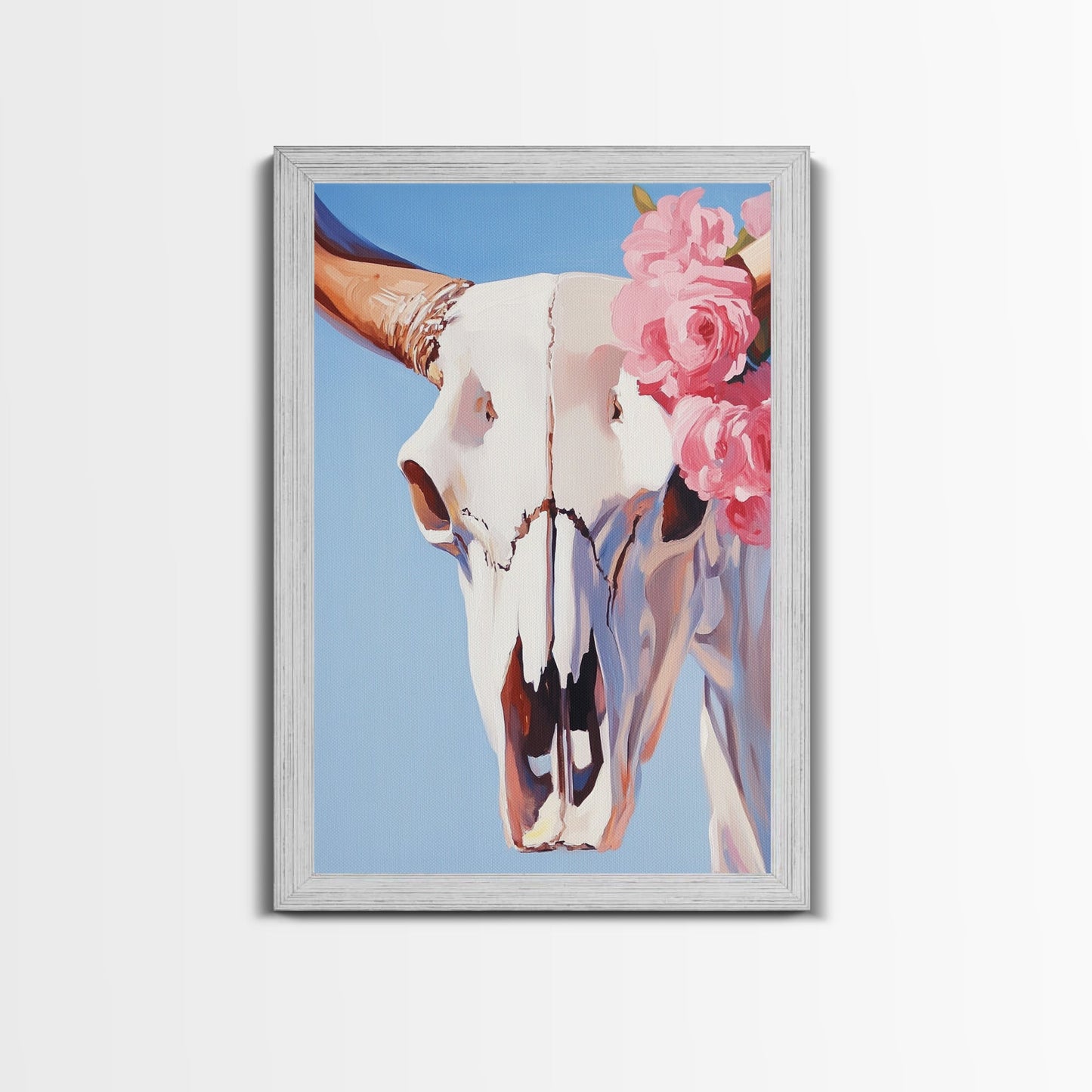 Longhorn Skull, Western Decor, Boho Wall Art, Rustic Home, Floral Art, Cowboy Aesthetic, Canvas Print, Bedroom Art, Southwestern Gift