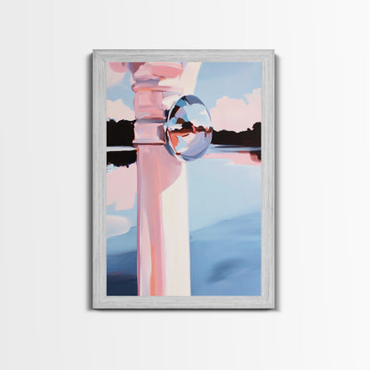 Reflective Sphere, Abstract Art, Minimalist Decor, Modern Aesthetic, Pastel Painting, Contemporary Wall Art, Canvas Print, Office Decor