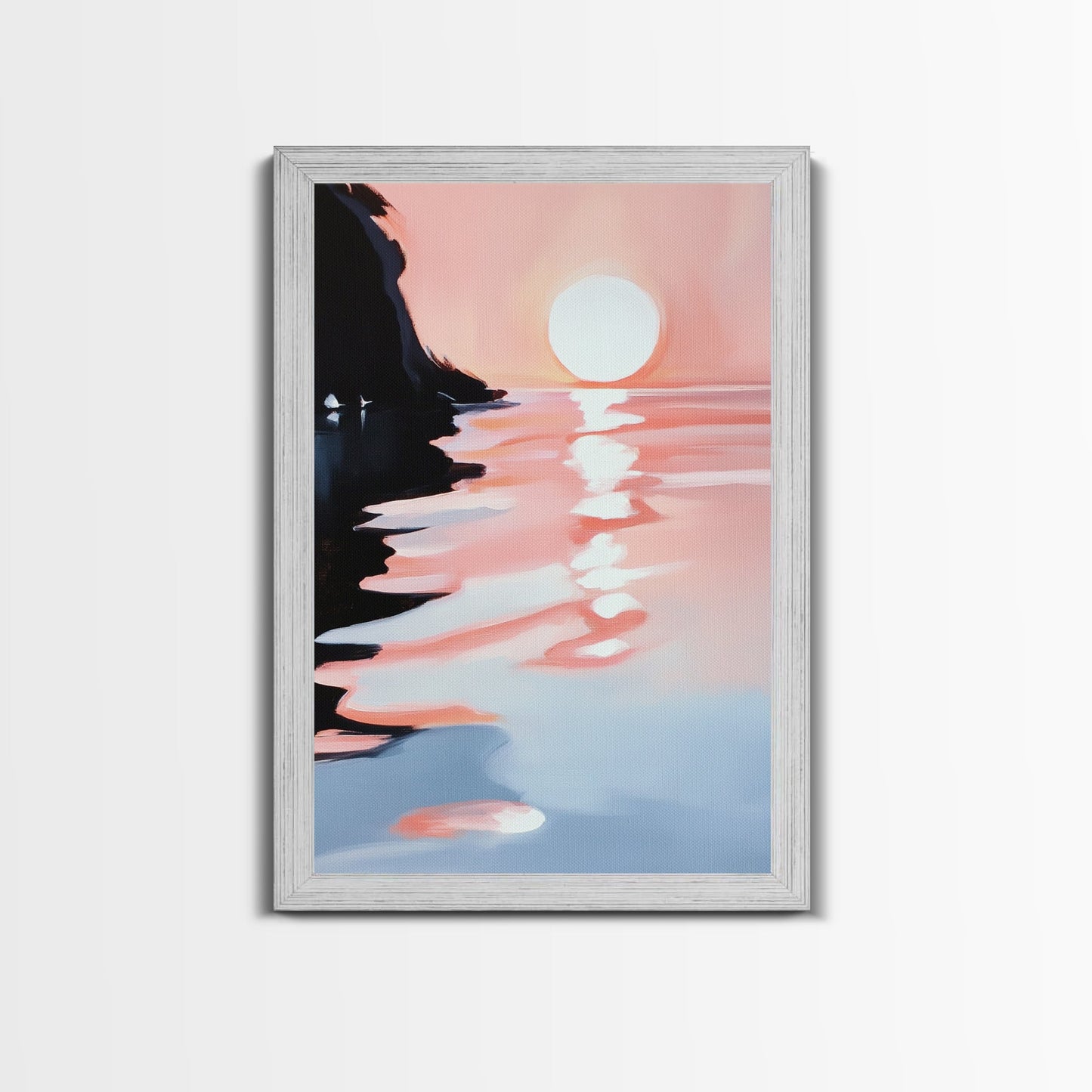 Pastel Sunrise, Abstract Landscape Art, Framed Canvas Print, Beach Wall Decor, Contemporary Coastal Artwork, Relaxing Home Aesthetic