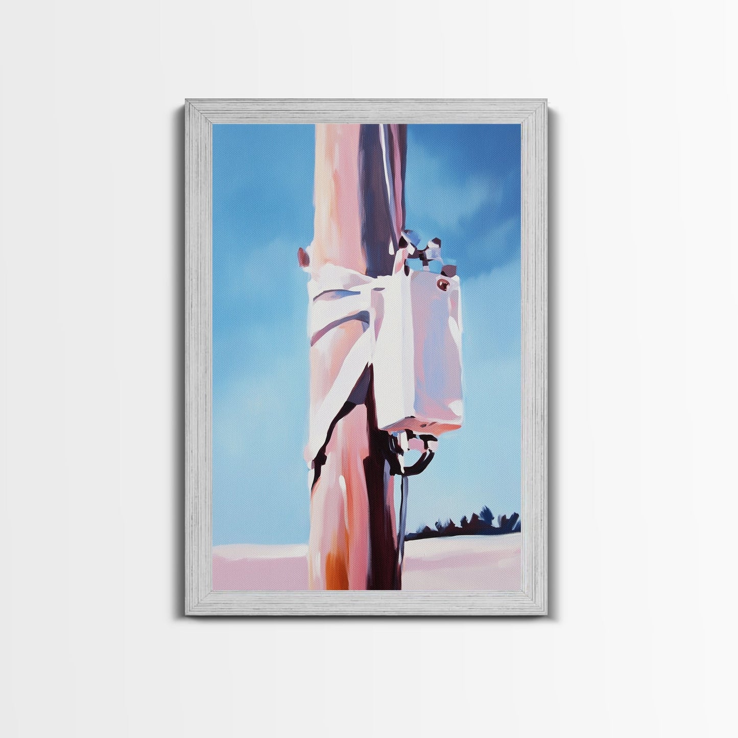 Rustic Pole, Coastal Minimalist Art, Framed Canvas Print, Boho Beach Decor, Nautical Painting, Seaside Home Aesthetic, Pastel Artwork