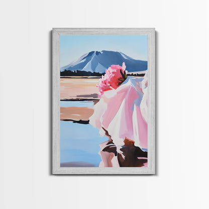 Floral, Pink Bouquet, Nature Art, Framed Canvas Print, Feminine Wall Decor, Boho Home Art, Blue Painting, Living Room Wall Art