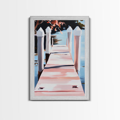 Serene Dock, Waterside Retreat, Nautical Art, Coastal Living, Summer Wall Decor, Bedroom or Office Art, Framed Canvas Print