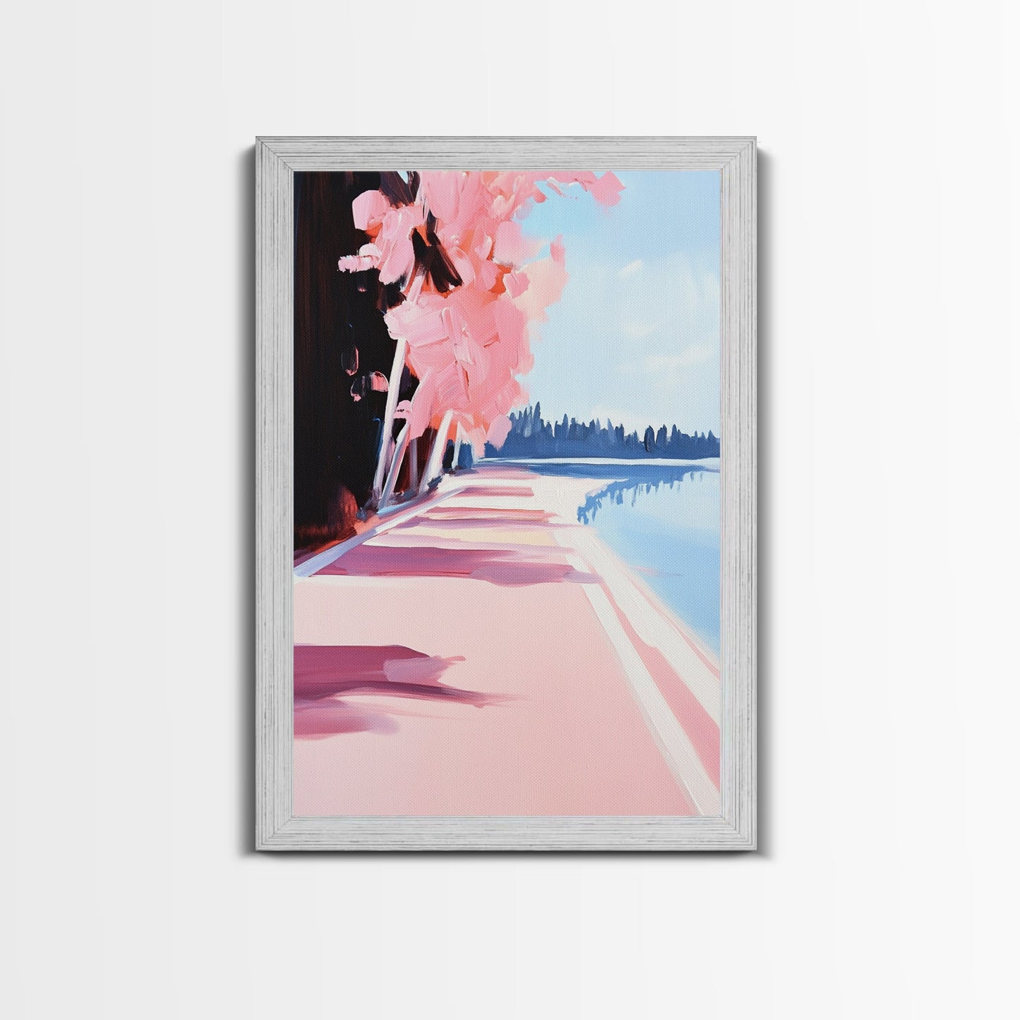 Mediterranean Steps, Coastal Wall Art, Santorini Print, Blue and Pink Decor, Travel Painting, Framed Canvas Print, Living Room Art