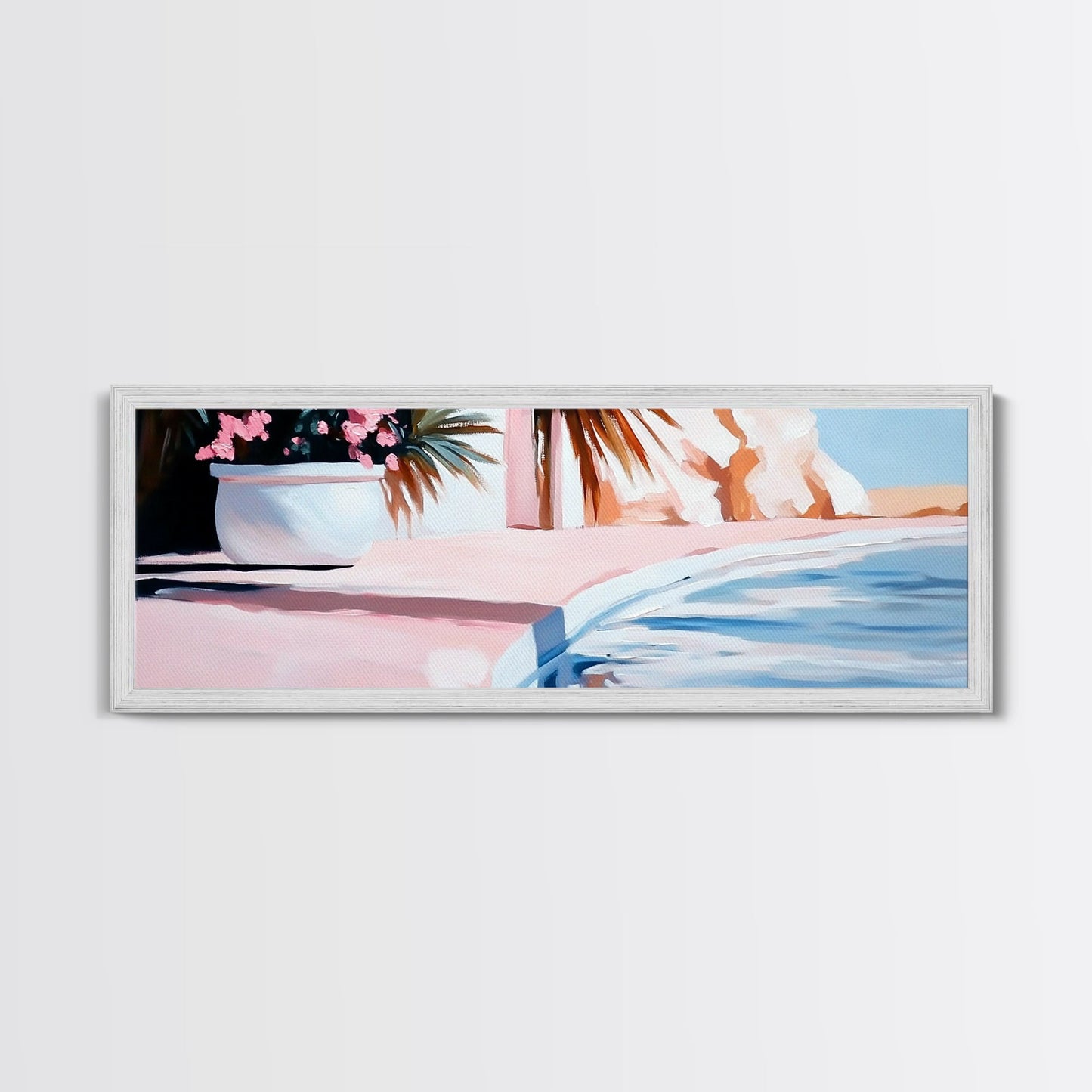 Poolside Bliss, Tropical Vibes, Relaxing Art, Framed Canvas Print, Pink Aesthetic, Coastal Wall Decor, Summer Artwork, Beach Decor