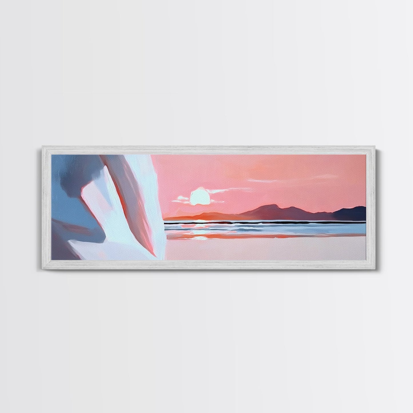 Sunset Serenity, Coastal Horizon, Tranquil Art, Framed Canvas Print, Pink Sky, Minimalist Seascape, Ocean Decor, Living Room Artwork