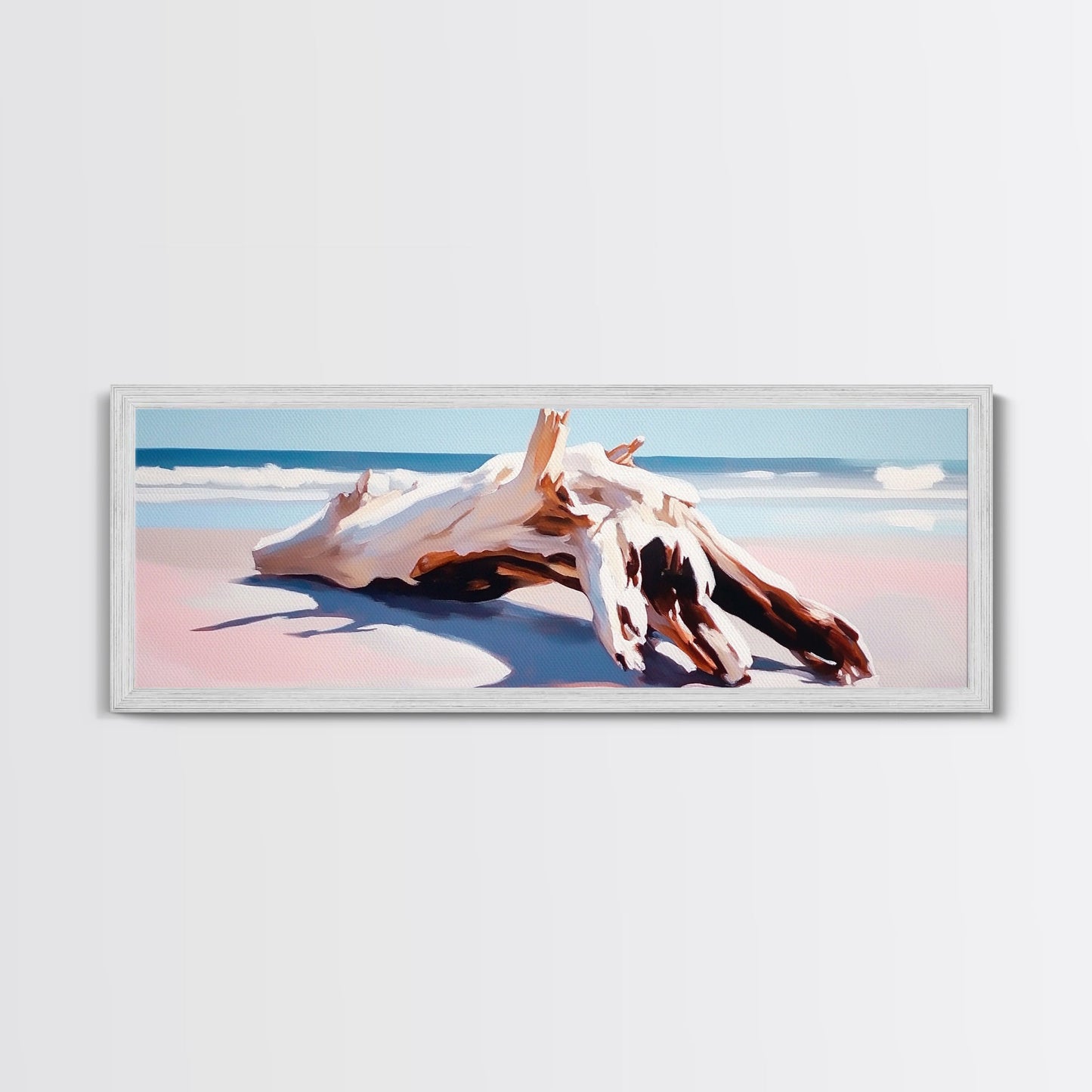 Driftwood, Ocean Waves, Canvas Print, Coastal Wall Art, Beach House Decor, Minimalist Seascape, Natural Tones, Boho Home Aesthetic