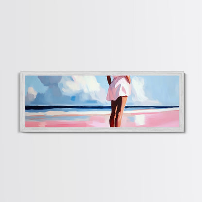 Woman by Ocean, Beach Reflection, Serenity Art, Framed Canvas Print, Modern Coastal Decor, Minimalist Wall Art, Bedroom Artwork