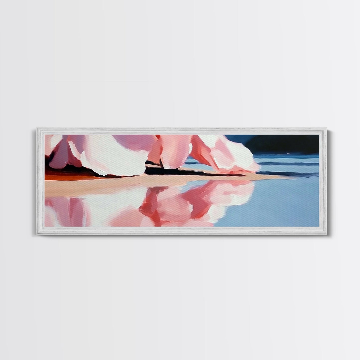 Flowing Pink Fabric, Water Reflection, Feminine Aesthetic, Framed Canvas Print, Romantic Wall Art, Soft Color Palette, Elegant Home Decor