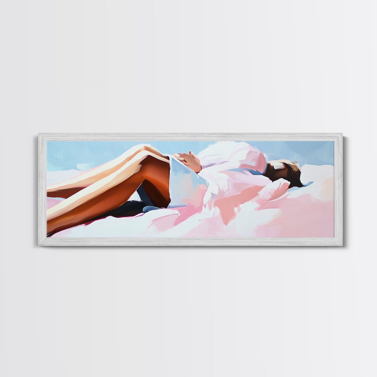 Relaxing On Beach, Summer Vibes, Serene Escape, Coastal Canvas Print, Bedroom Wall Art, Minimalist Decor, Pastel Beach Aesthetic