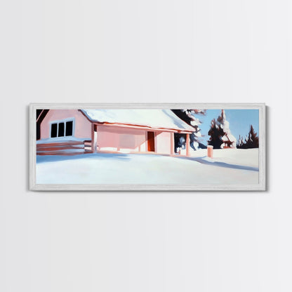 Snow Cabin, Winter Scene, Cozy Christmas Art, Framed Canvas Print, Rustic Home Decor, Holiday Wall Art, Winter Art, Mountain Retreat