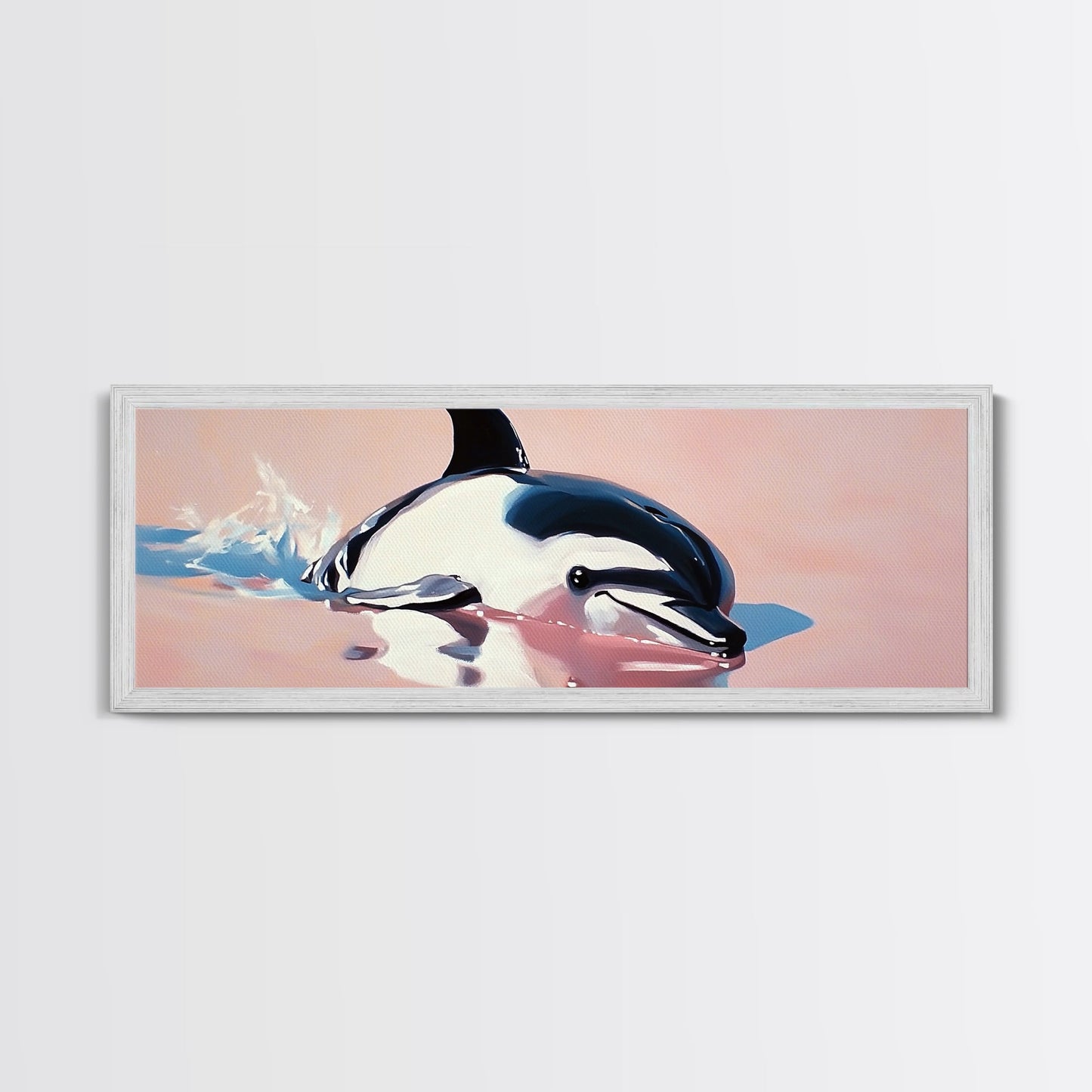 Playful Dolphin, Ocean Waves, Marine Life, Framed Canvas Print, Nautical Wall Art, Beach House Decor, Living Room Coastal Art