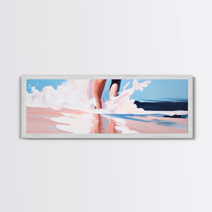 Waves and Feet, Coastal Wall Art, Ocean Art, Beach Lover Gift, Seascape Painting, Framed Canvas Print, Modern Living Room Decor