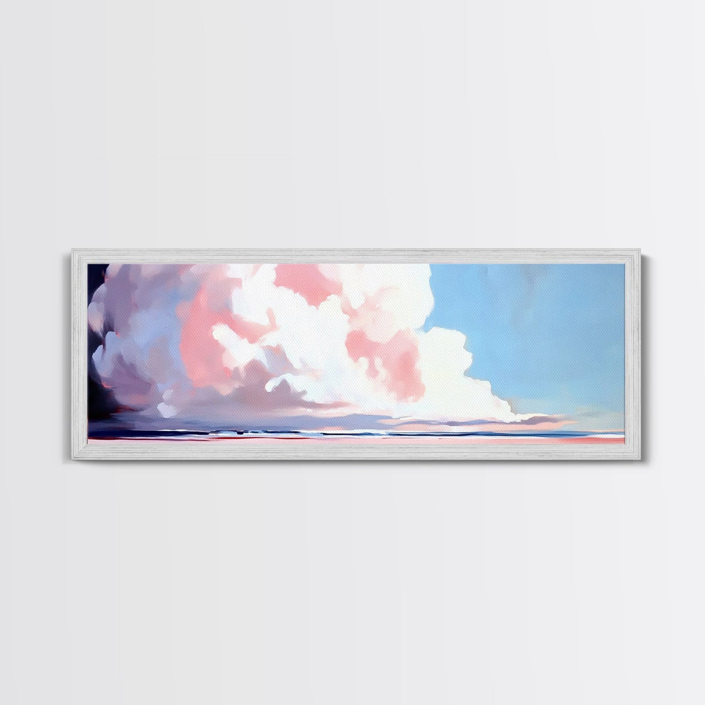 Soft Clouds, Ocean Horizon, Dreamy Seascape, Modern Beach Art, Framed Canvas Print, Coastal Minimalist, Living Room Wall Art