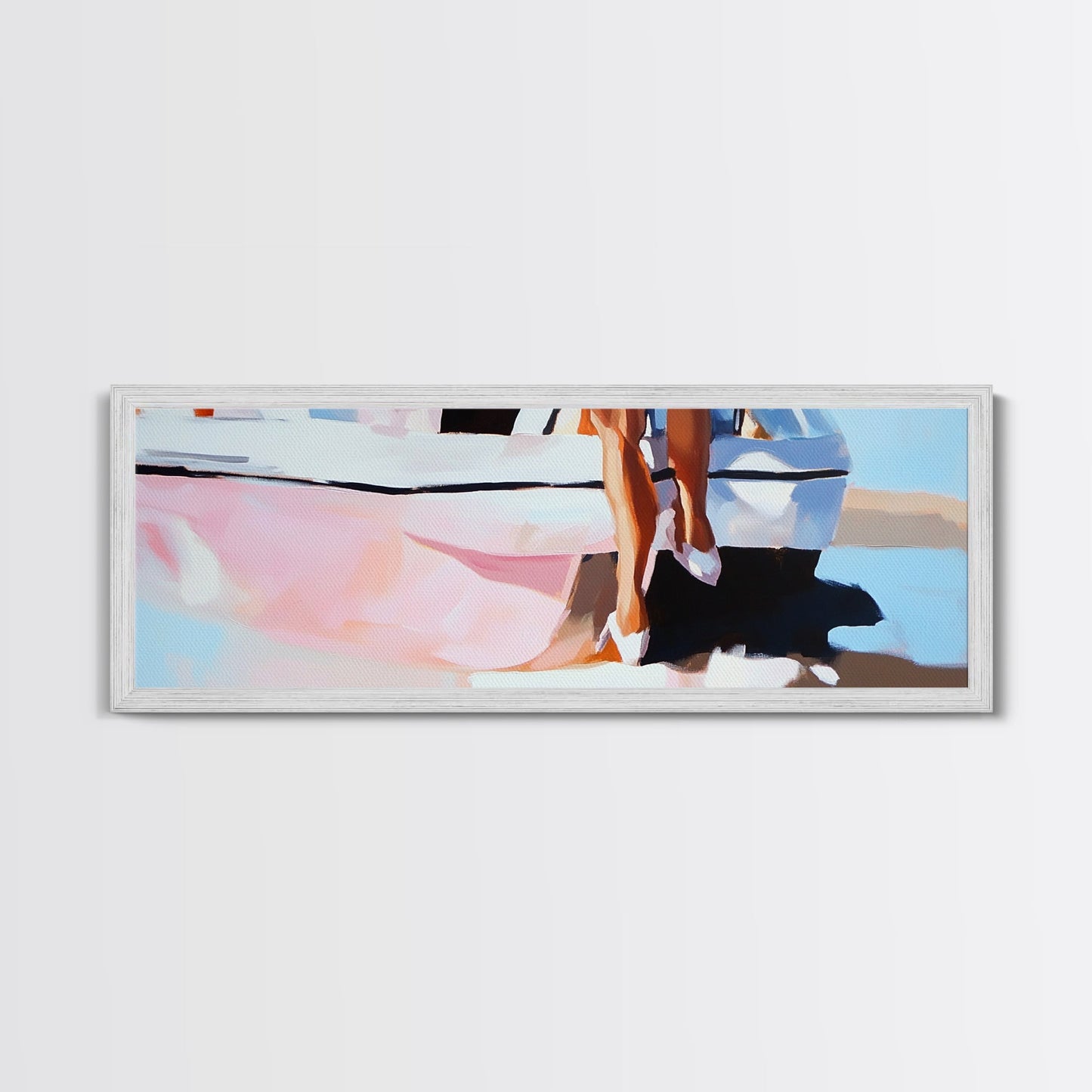 Spiegelung eines Segelboots, Nautische Kunst, Hafenlandschaft, Gerahmter Leinwanddruck, Minimalistische Küstendekoration, Ozeangemälde, Wanddekoration fürs Wohnzimmer