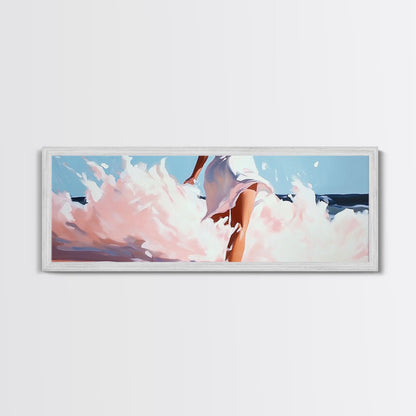 Woman in Waves, Coastal Elegance, Romantic Beach Art, Canvas Print, Ocean Aesthetic, Dreamy Home Decor, Living Room Wall Art