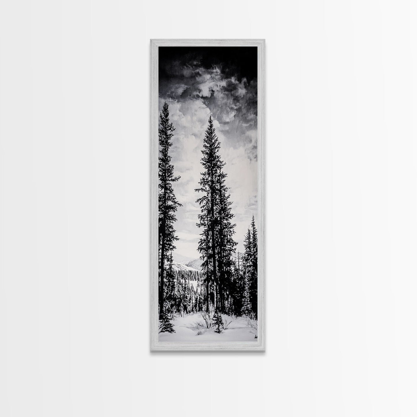 Black White Pine, Winter Forest, Nature Wall Art, Christmas Decor, Modern Minimalist, Monochrome Print, Framed Canvas Print