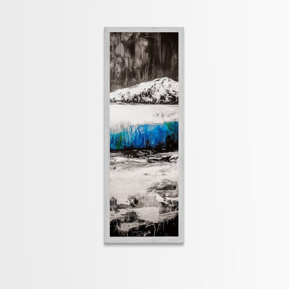 Mountain Reflection, Blue Lake Art, Nature Canvas Print, Black White Wall Art, Landscape Painting, Large Artwork, Minimalist Decor