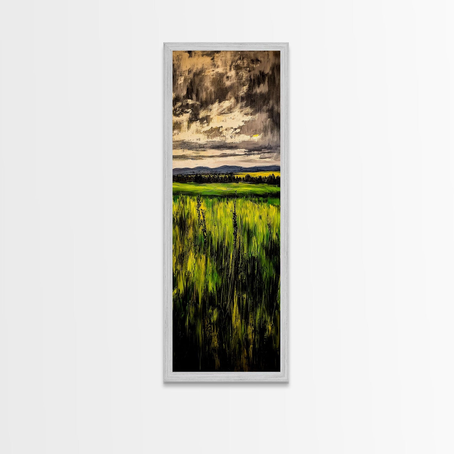 Stormy Sky, Open Fields, Nature Painting, Moody Art, Framed Canvas Print, Minimalist Landscape, Living Room Wall Art, Neutral Color Palette