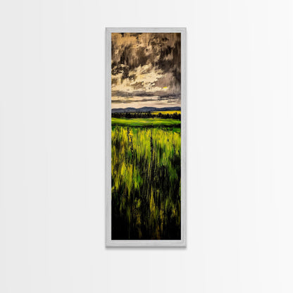 Stormy Sky, Open Fields, Nature Painting, Moody Art, Framed Canvas Print, Minimalist Landscape, Living Room Wall Art, Neutral Color Palette