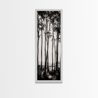 Tall Trees, Monochrome Forest, Tranquil Landscape, Framed Canvas Print, Nature Wall Art, Rustic Cabin Decor, Modern Minimalist Art