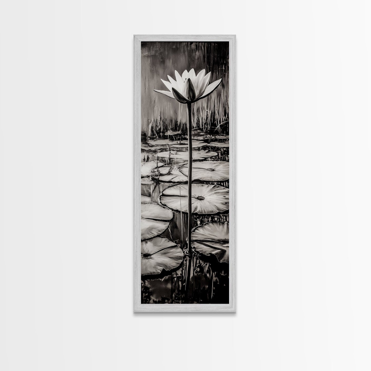 Lotus Bloom, Black and White, Water Lily, Zen Artwork, Framed Canvas Print, Botanical Wall Art, Nature Decor, Serene Living Space
