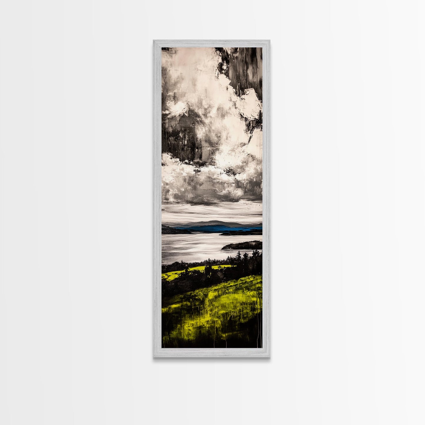 Moody Lake View, Dramatic Sky Painting, Modern Landscape Art, Framed Canvas Print, Living Room Wall Decor, Nature Inspired, Office Artwork