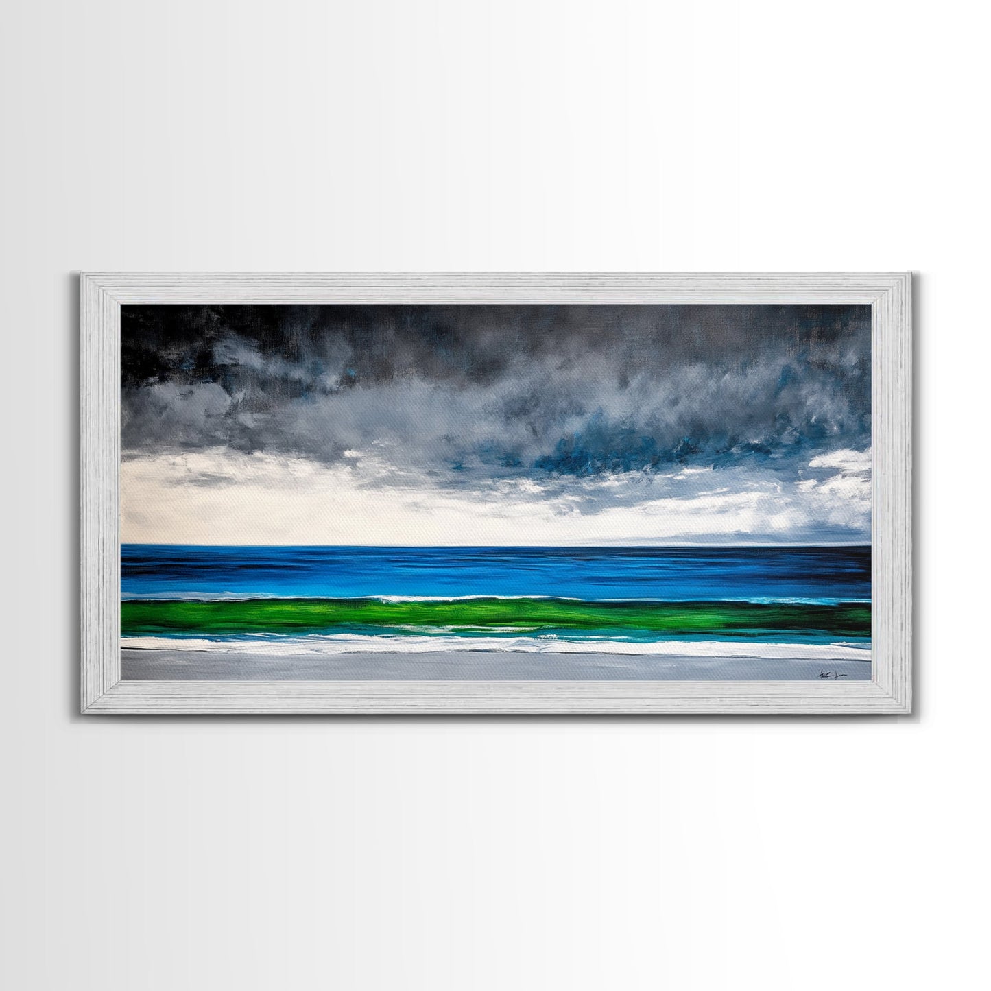 Ocean Horizon, Serene Seascape, Deep Blue, Coastal Wall Art, Minimalist Nature, Framed Canvas Print, Office Decor, Modern Beach Painting