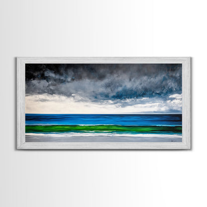 Ocean Horizon, Serene Seascape, Deep Blue, Coastal Wall Art, Minimalist Nature, Framed Canvas Print, Office Decor, Modern Beach Painting