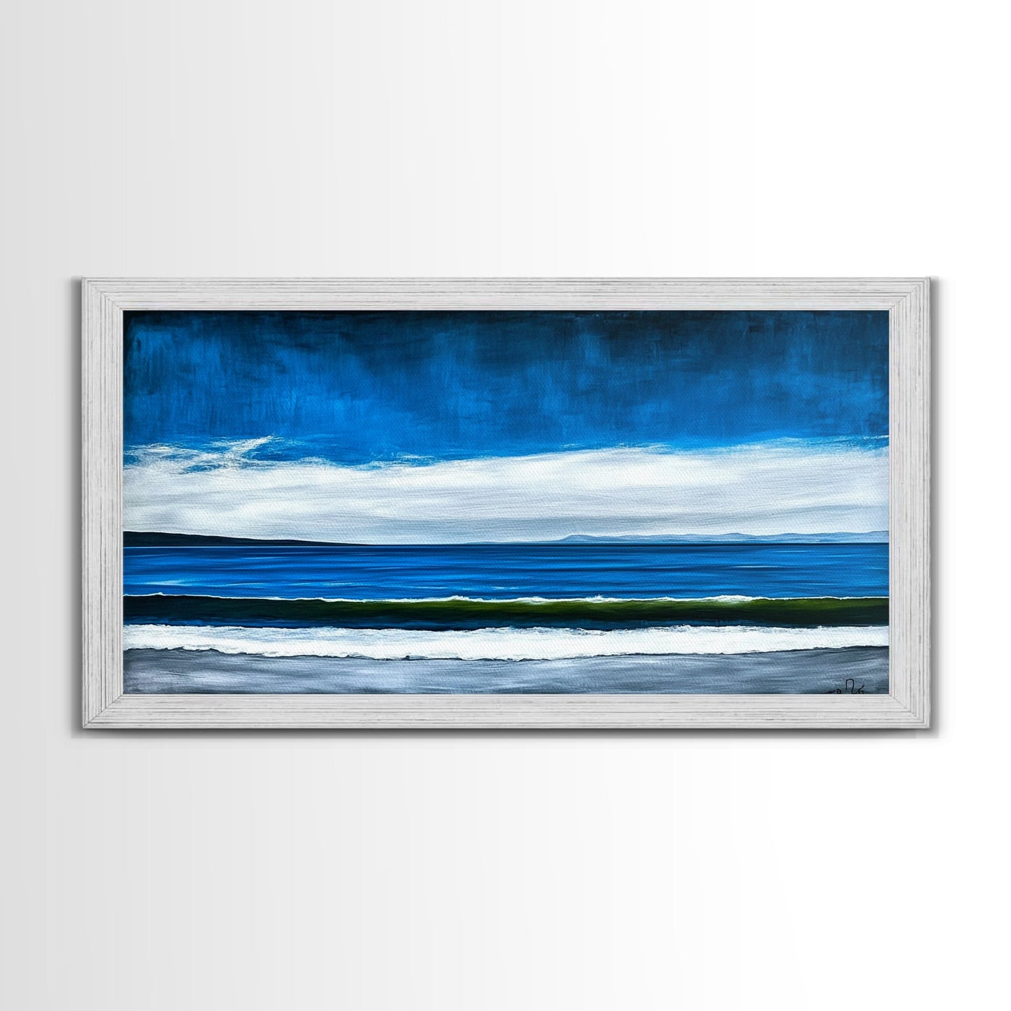 Blue Horizon, Minimalist Seascape Art, Framed Canvas Print, Ocean Wall Decor, Contemporary Coastal Painting, Modern Living Room Art