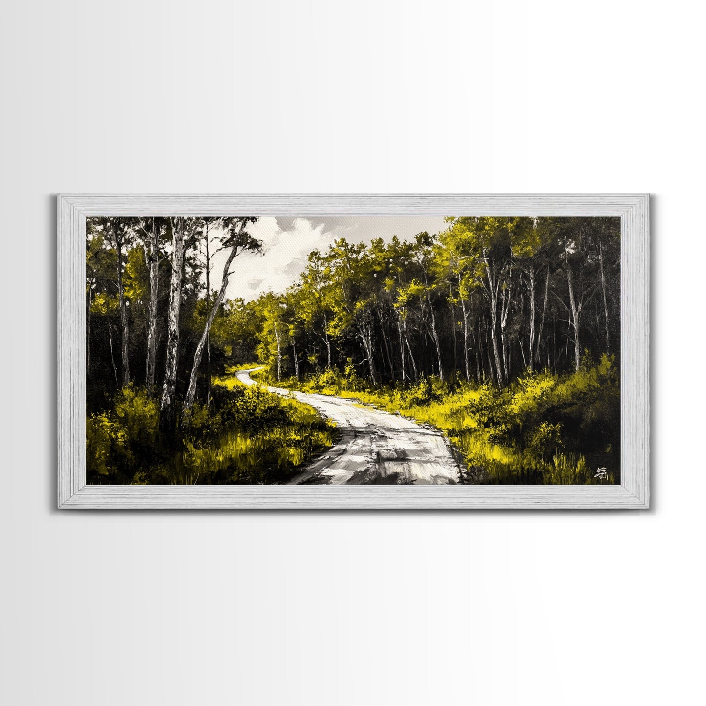 Forest Road, Scenic Nature Path, Rustic Landscape Painting, Greenery Wall Art, Country Home Decor, Framed Canvas Print, Office Artwork