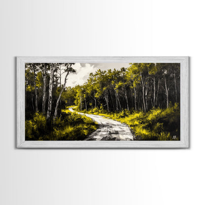 Forest Road, Scenic Nature Path, Rustic Landscape Painting, Greenery Wall Art, Country Home Decor, Framed Canvas Print, Office Artwork
