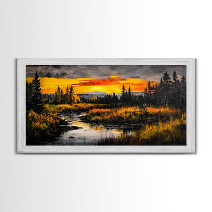 Autumn Sunset, River Landscape, Nature Art, Framed Canvas Print, Rustic Decor, Cabin Wall Art, Fall Wall Art, Living Room Art